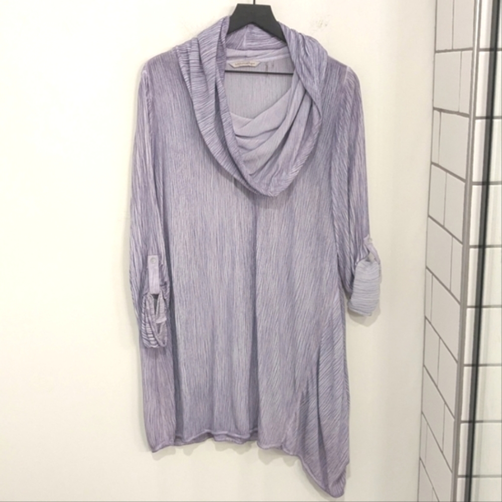 Soft Surroundings Purple Cowl Neck Asymmetric Top Shirt Roll Tab Sleeves